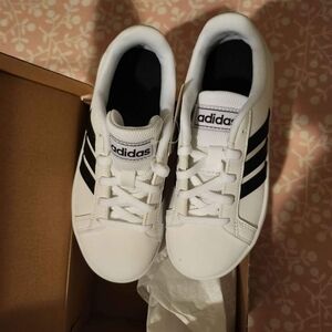 Adidas Grand Court K White with Black Stripes